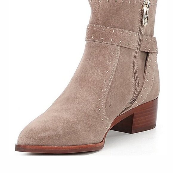 Antonio Melani Size 6M Beige Linadee Suede Leather Studded Block Heel Booties - Picture 3 of 15